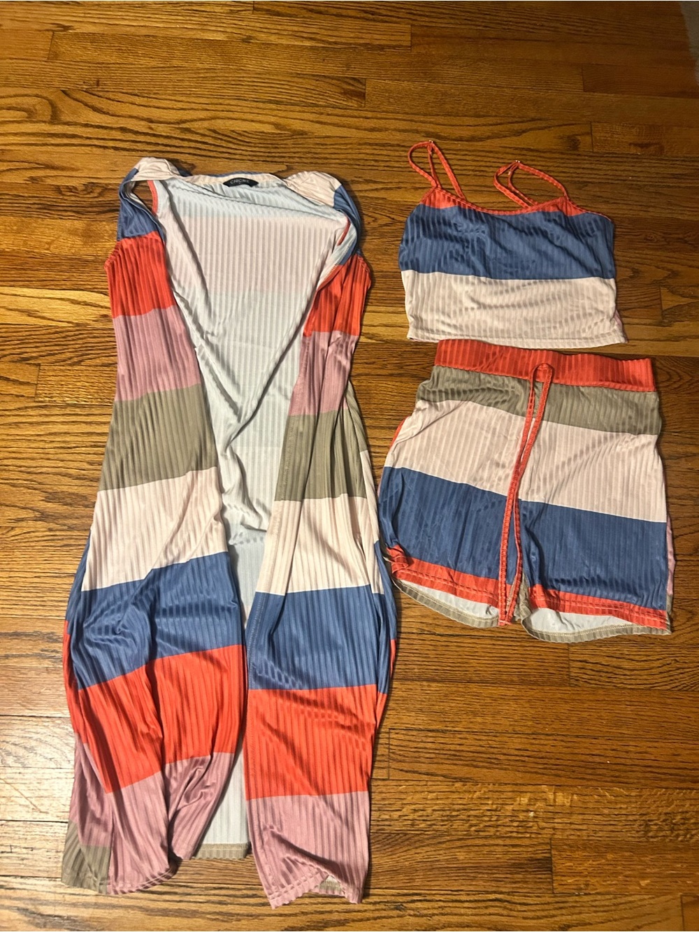 chic Striped Coral, Blue, Cream & Gray Kids Shorts
